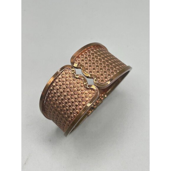 Vintage Genuine Copper Bangle Statement Clamper Bracelet Textured Wide Design - Picture 2 of 9